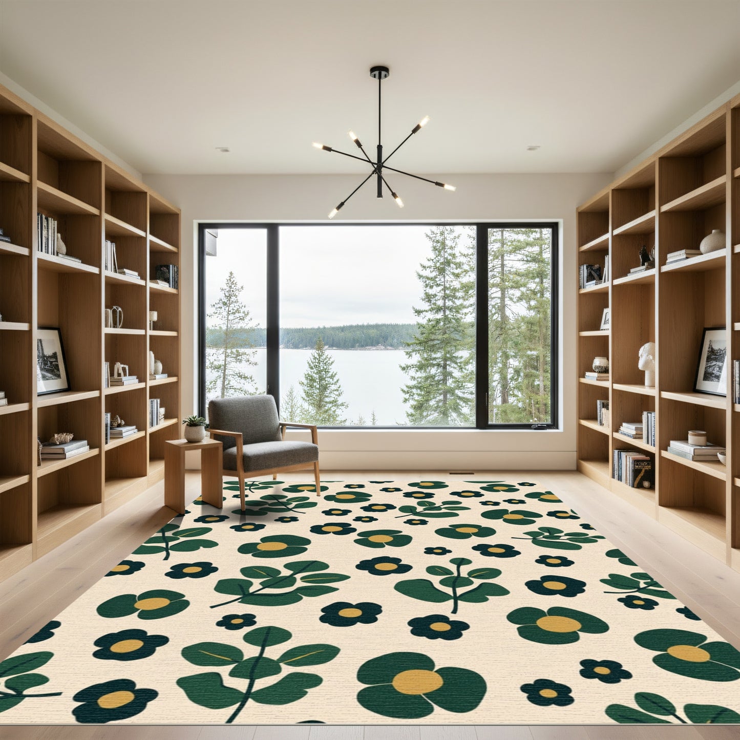 Emerald Green Woodland Botanical Floral Rug