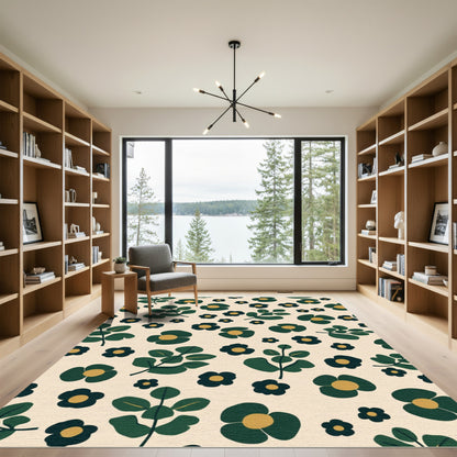 Emerald Green Woodland Botanical Floral Rug