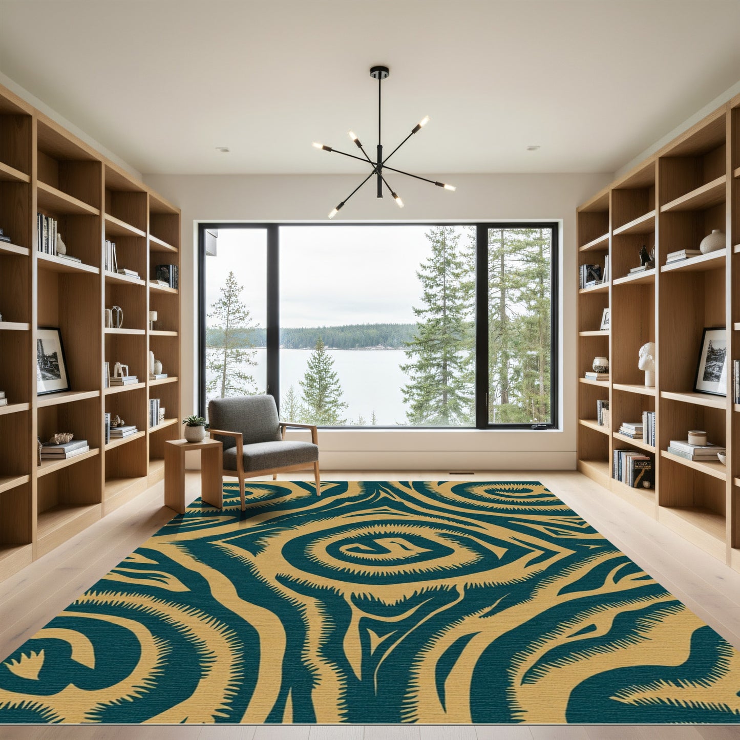 Teal Gold Swirling Ancient Symbol Rug