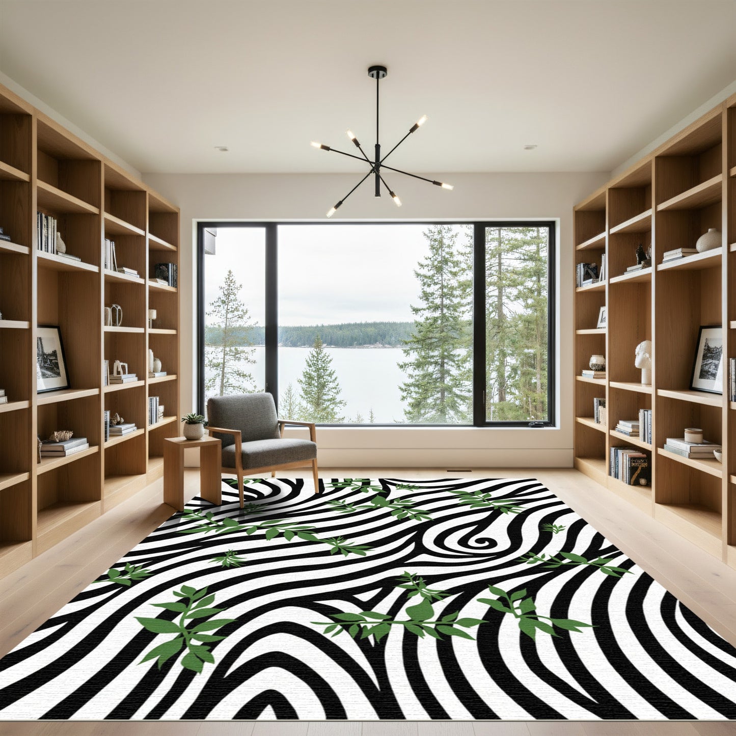 Zebra Greenery Vine Swirl Rug