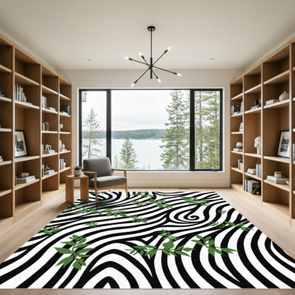 Zebra Greenery Vine Swirl Rug