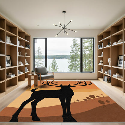 Majestic Black Stag Orange Silhouette Rug