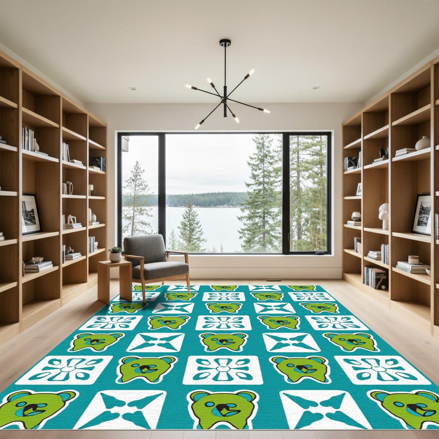 Green Bear Squares and Starburst Rug