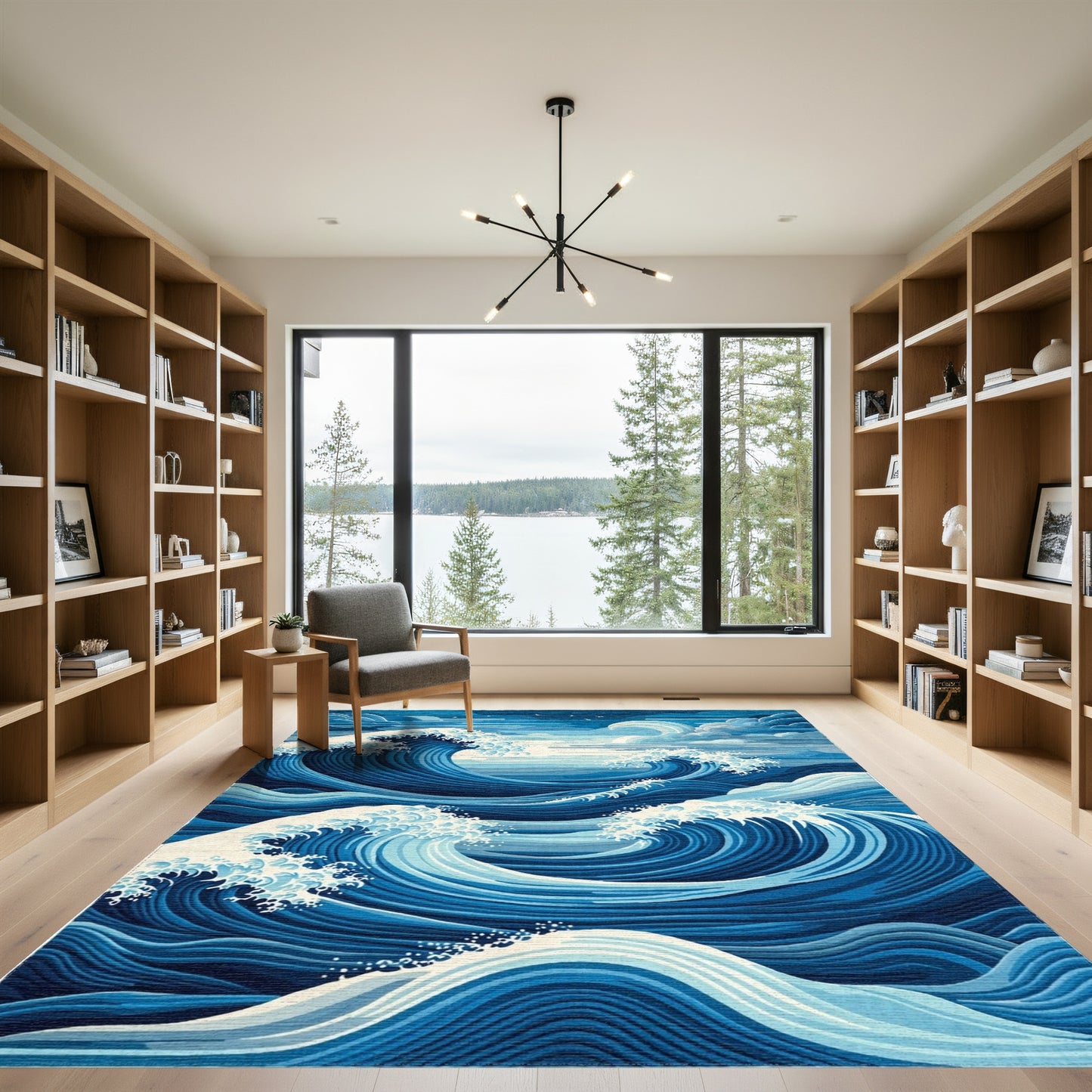 Navy Crashing Waves Crescent Moon Rug