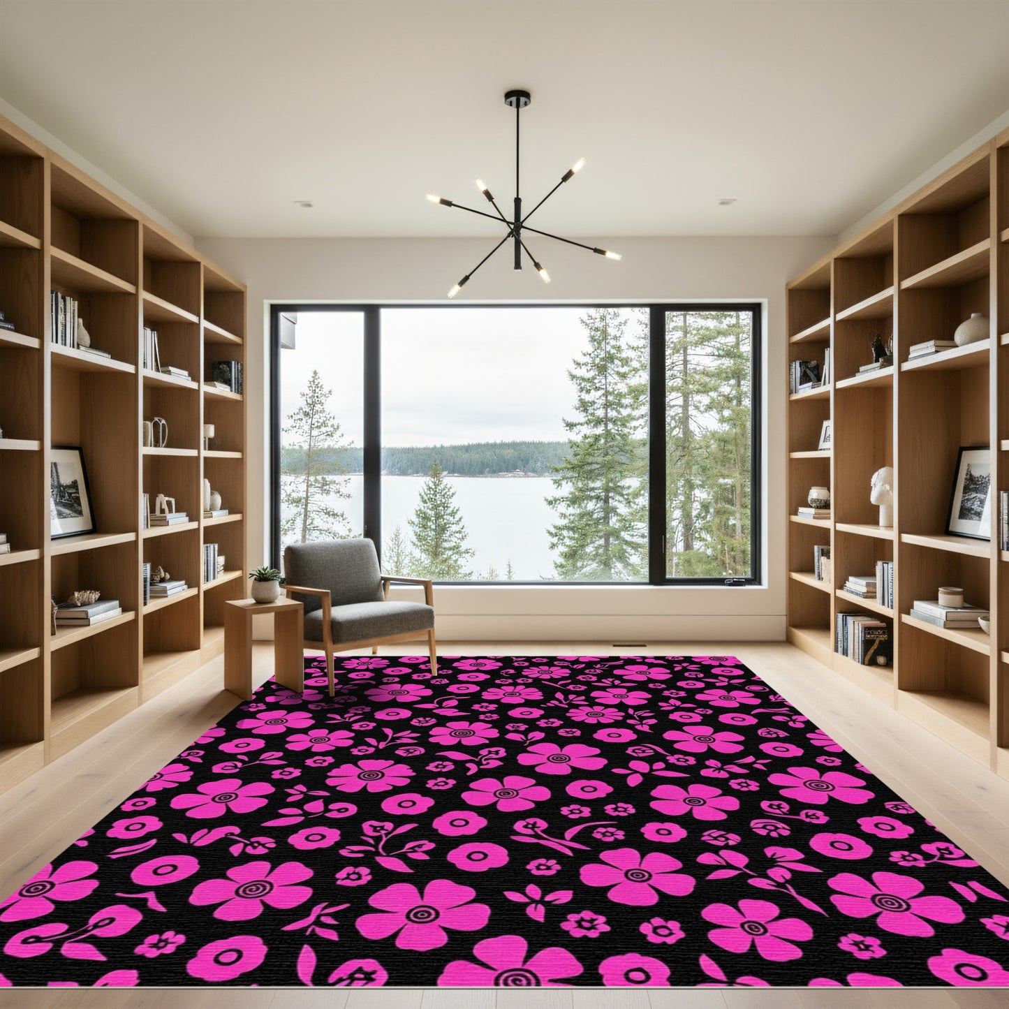 Bright Pink Floral Scatter Rug