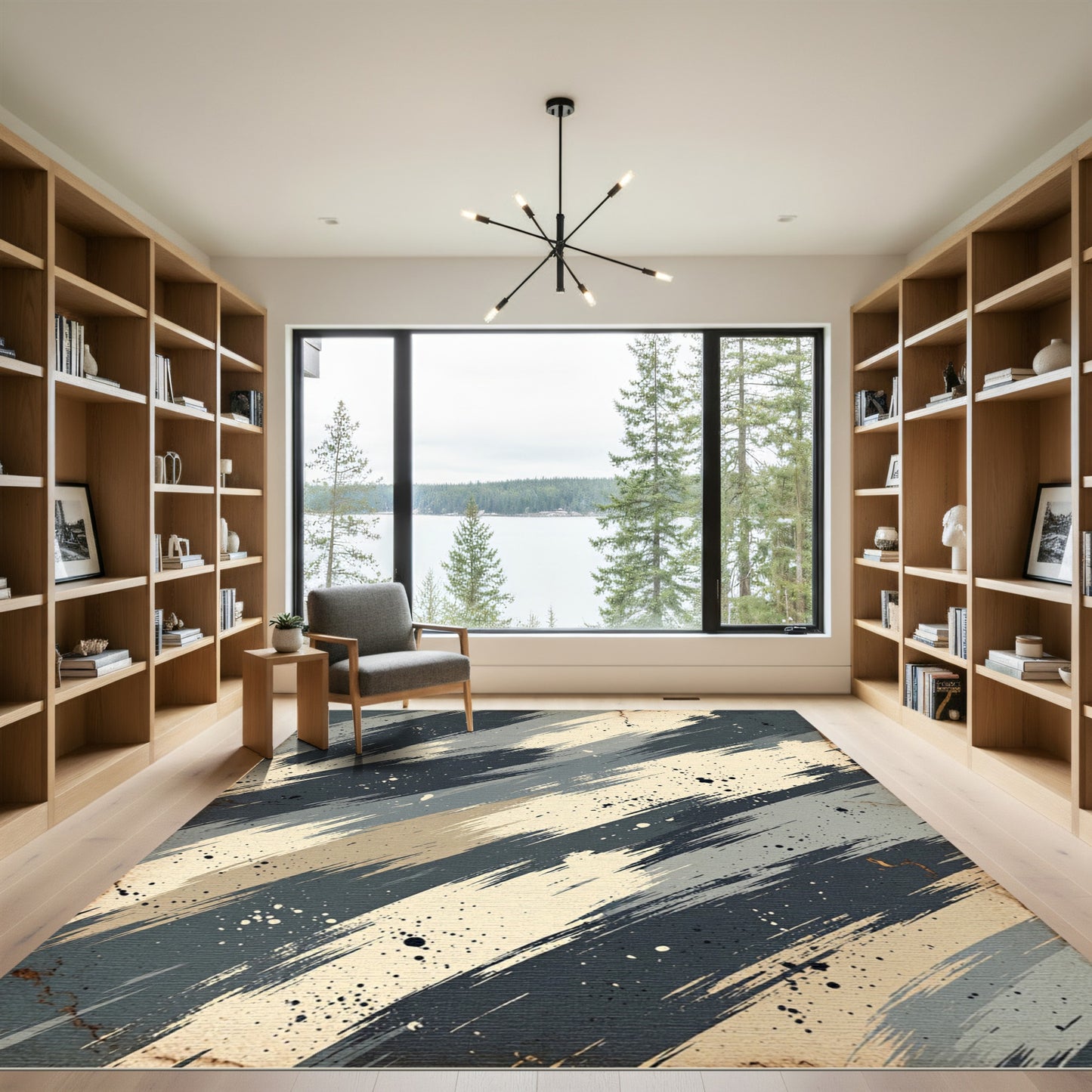 Textured Grayscale Dynamic Brushstroke Rug