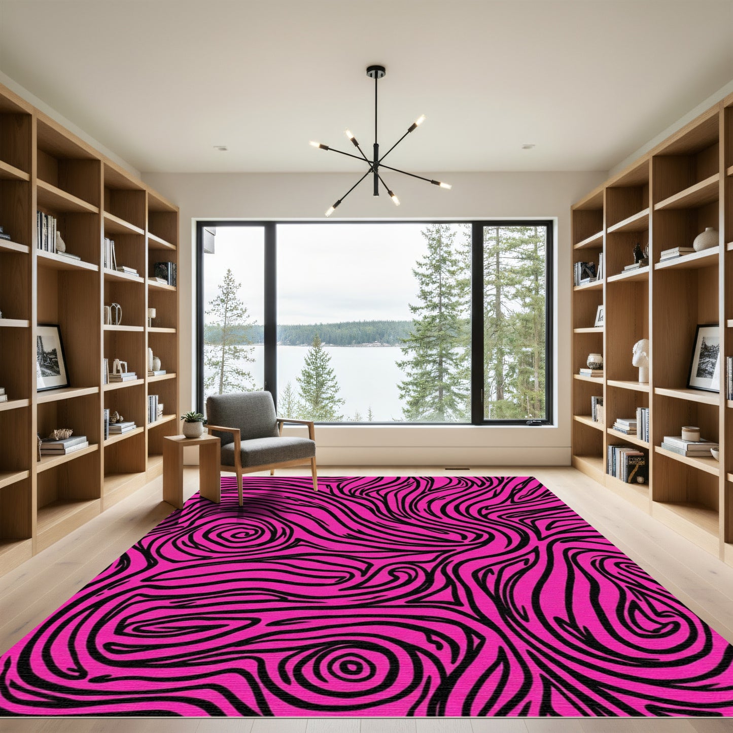 Bold Pink Black Swirl Lines Rug