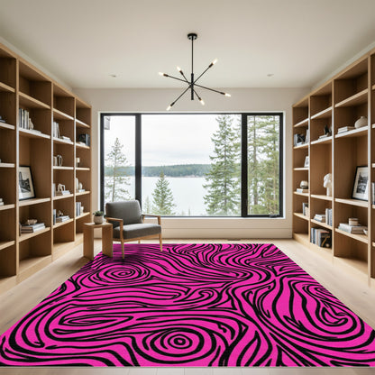 Bold Pink Black Swirl Lines Rug