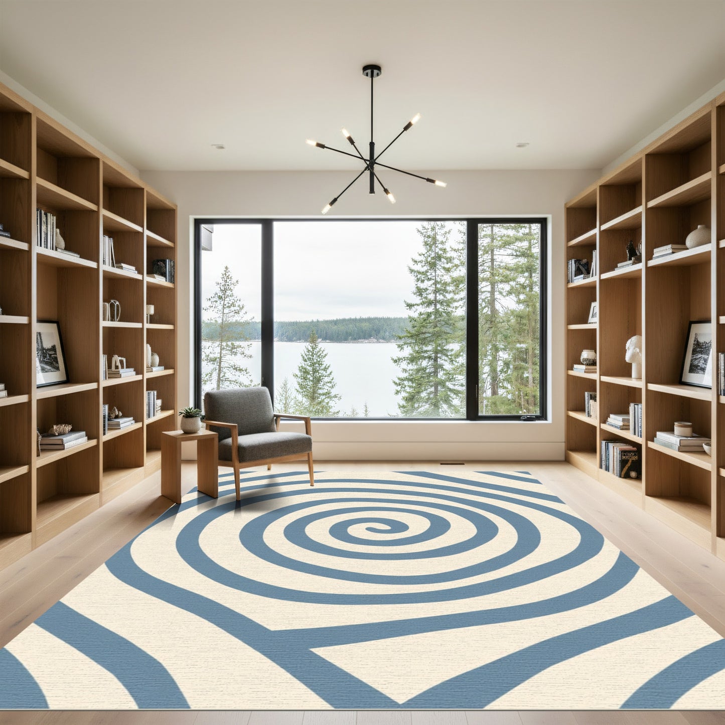 Dusty Blue Swirl Organic Pattern Rug