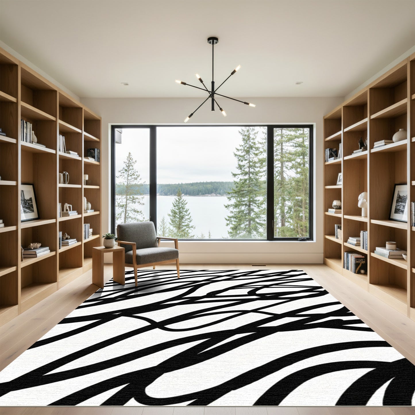 Black White Scribbled Lines Rug