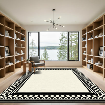 Black Cream Geometric Border Rug