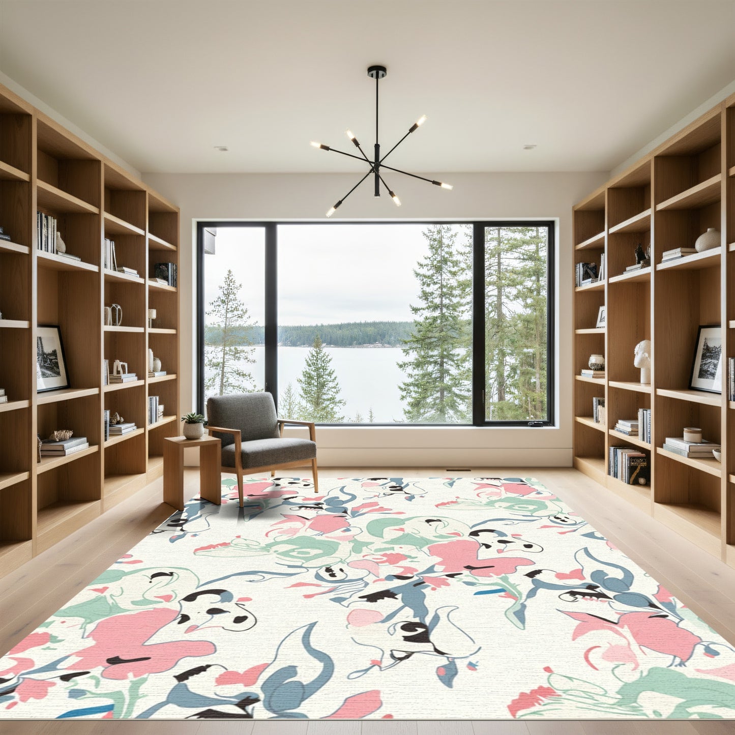 Soft Blush Pink Floral Abstract Rug