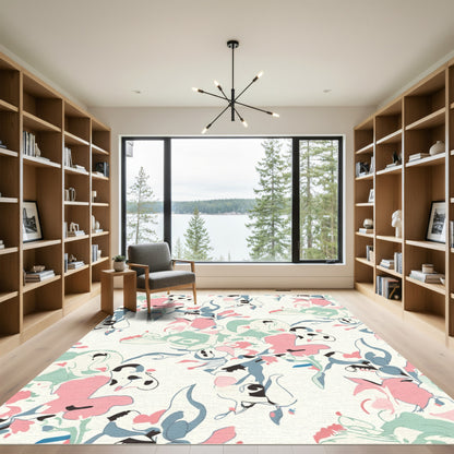 Soft Blush Pink Floral Abstract Rug