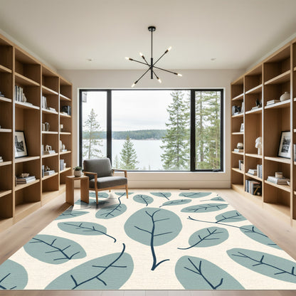 Muted Green Leafy Branch Pattern Rug