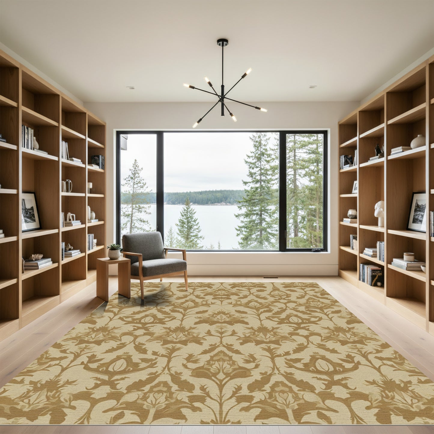 Cream Tan Floral Damask Scrollwork Rug