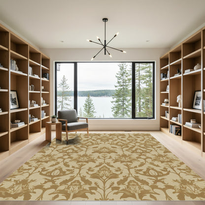 Cream Tan Floral Damask Scrollwork Rug