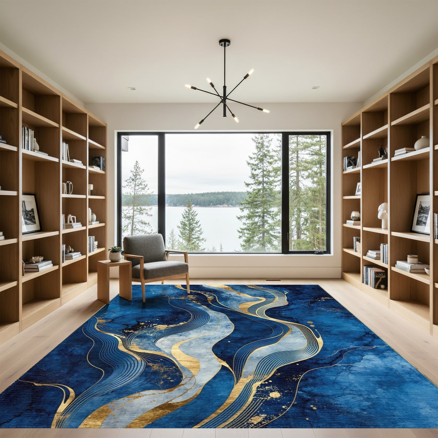 Navy Gold Flowing Waves Rug