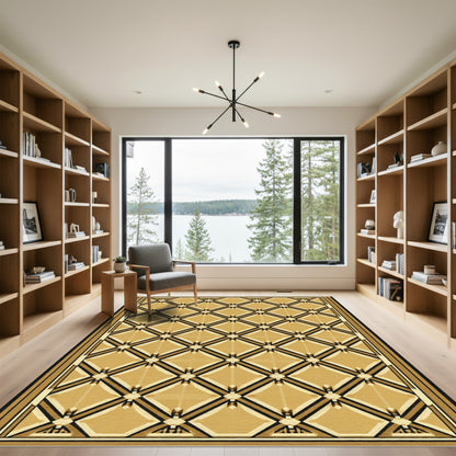 Golden Beige Geometric Lattice Rug