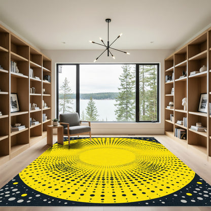 Radiating Yellow Halftone Dot Sunburst Rug
