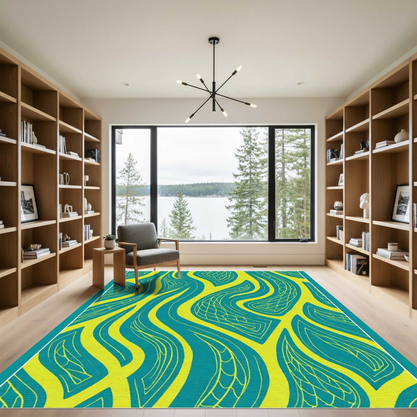 Teal Yellow Flowing Organic Lines Rug