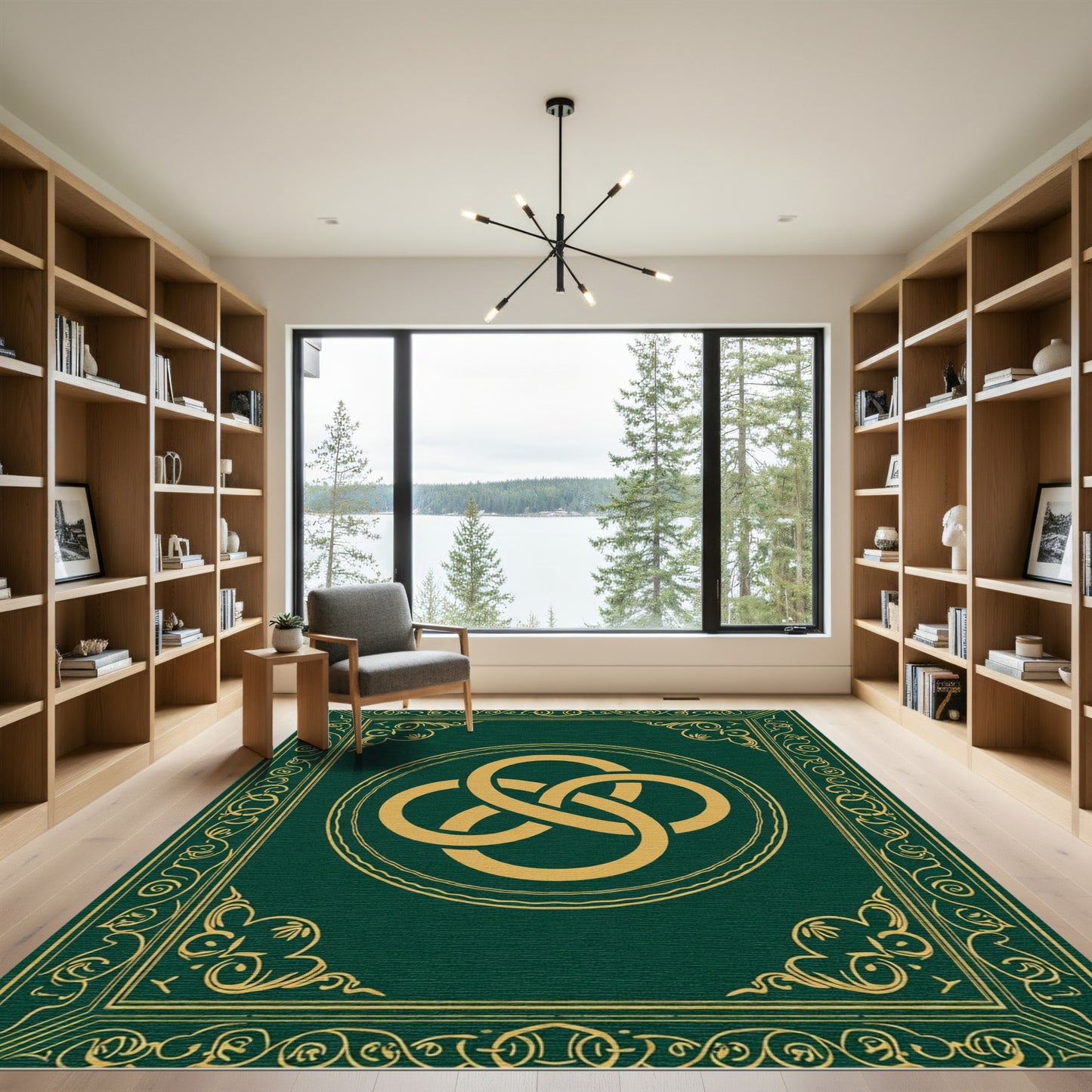 Emerald Gold Intertwined Knot Frame Rug