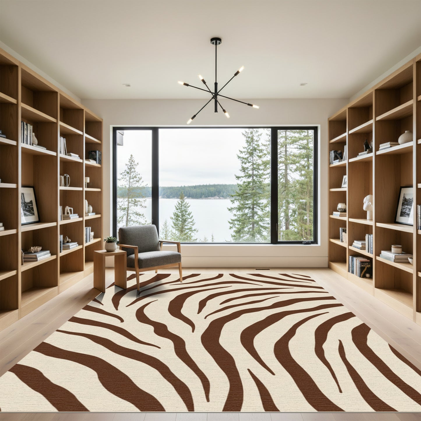 Brown Cream Animal Stripe Rug