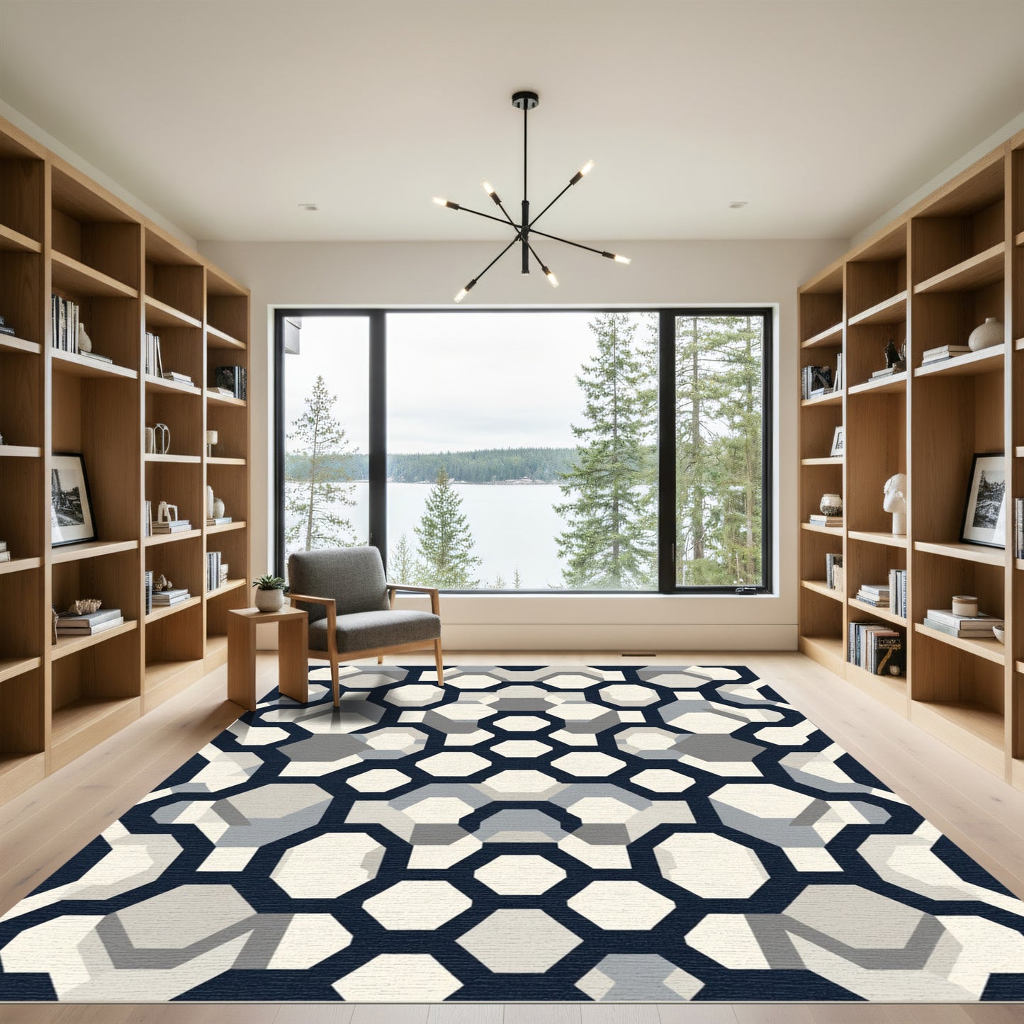 Deep Blue Geometric Link Lattice Rug
