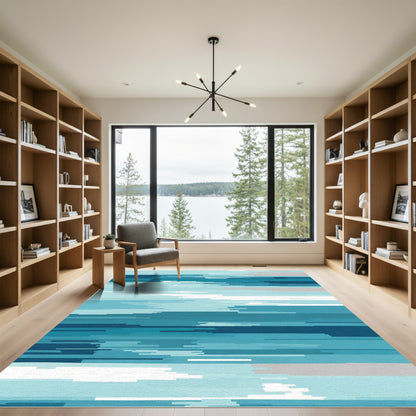 Oceanic Blue Horizontal Linear Rug