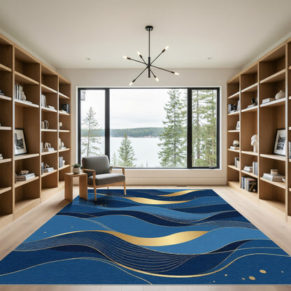 Deep Blue Golden Wave Accordion Rug