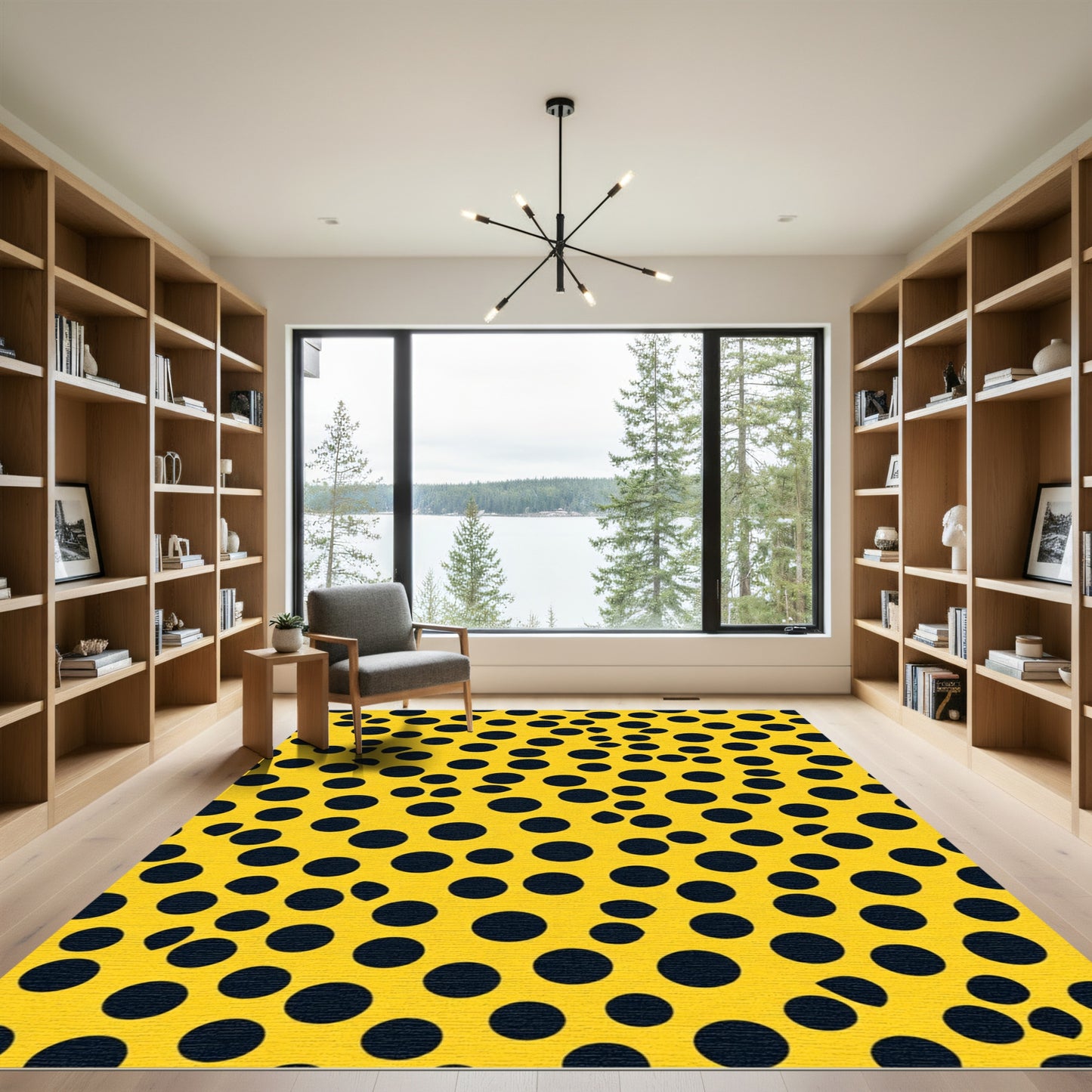 Bold Yellow Black Polka Dots Rug