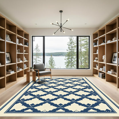 Navy Cream Diamond Lattice Rug