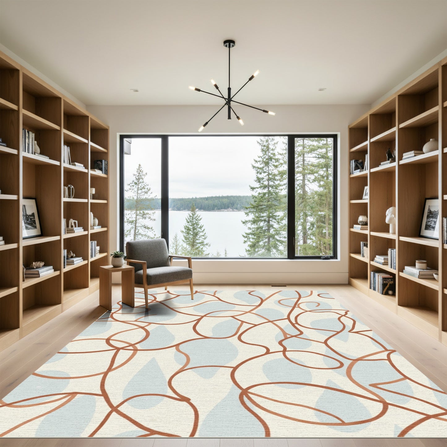 Terracotta Abstract Organic Swirl Rug