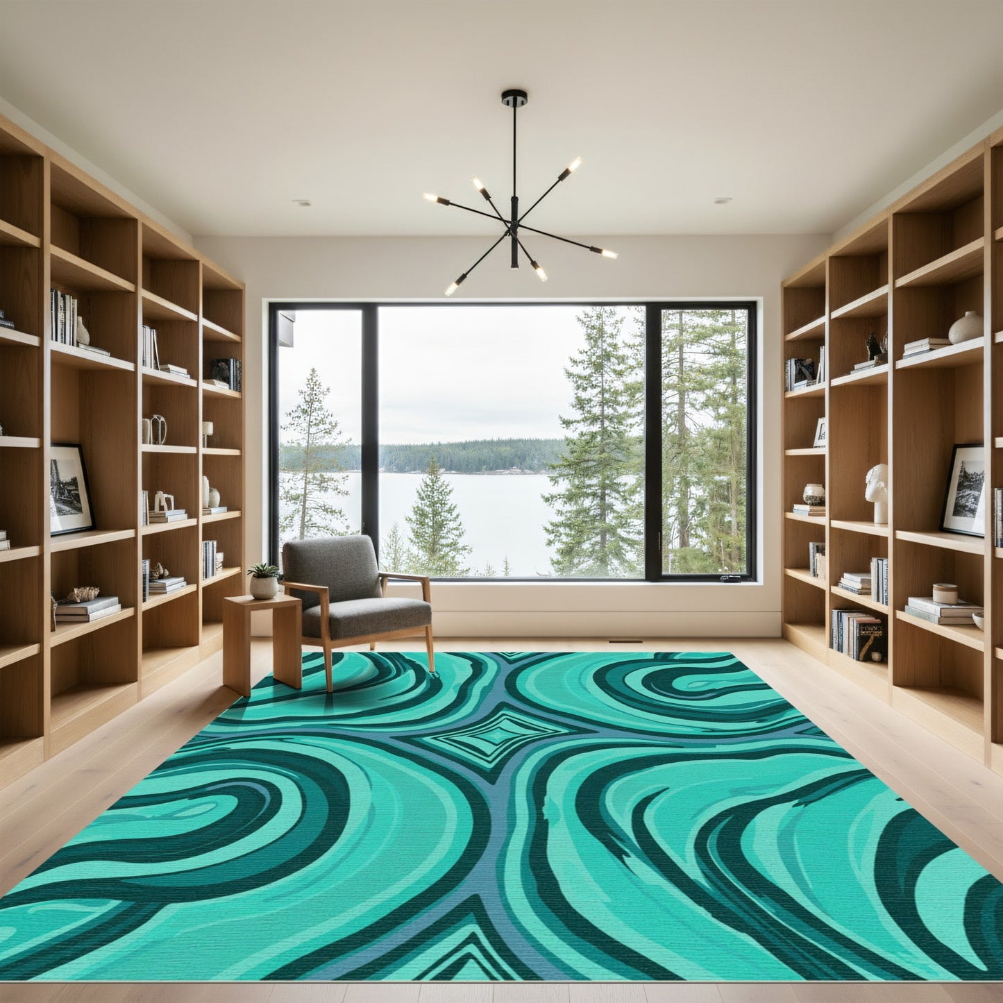 Turquoise Swirl Diamond Abstract Rug
