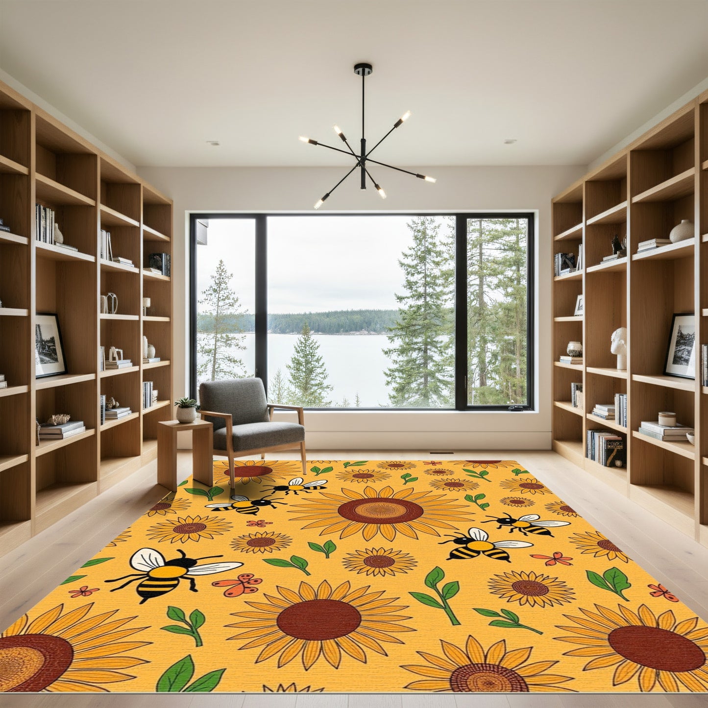 Golden Sunflower Bees Meadow Rug