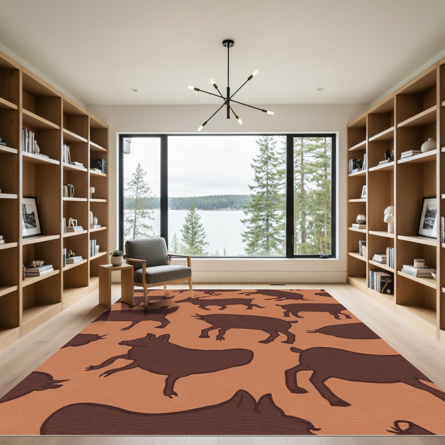 Folk Art Brown Goats Silhouette Rug
