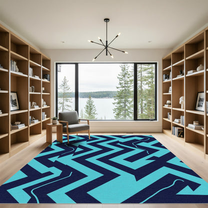 Navy Aqua Zigzag Maze Graphic Rug