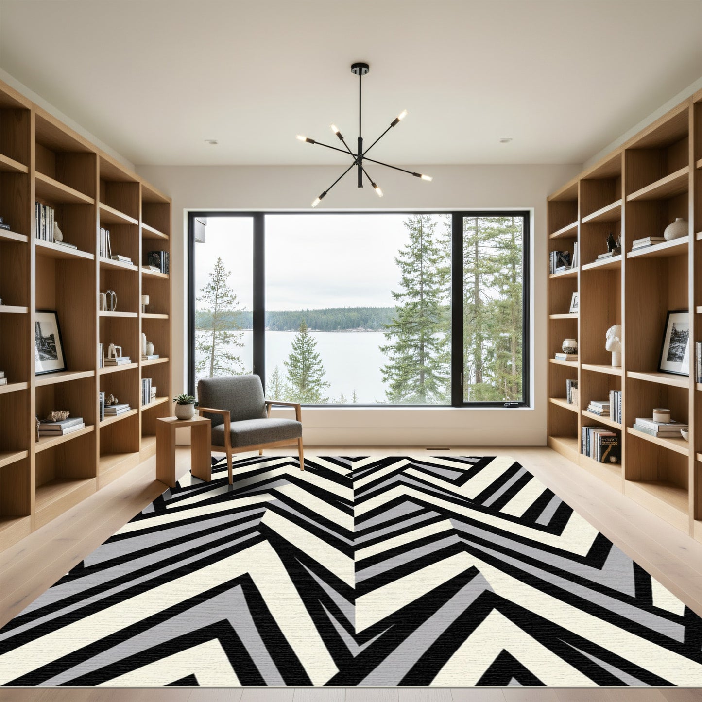 Monochrome Chevron Block Inlay Rug