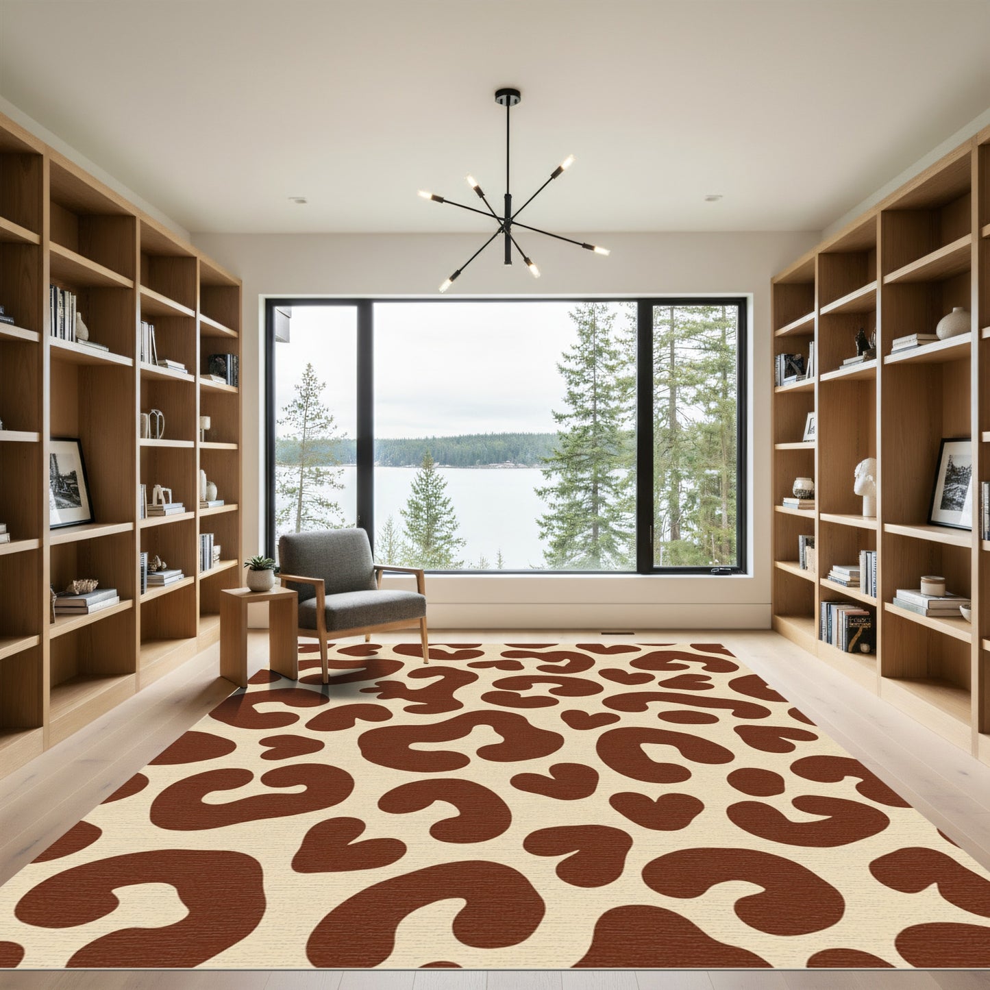 Brown Heart Spots Animal Print Rug