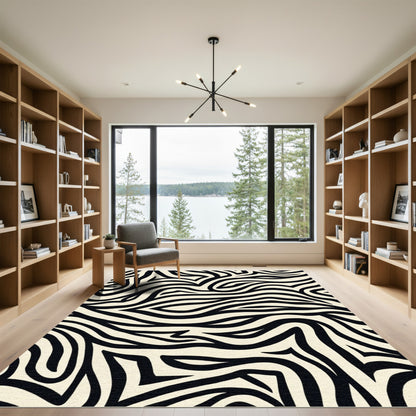 Cream and Black Zebra Stripe Rug