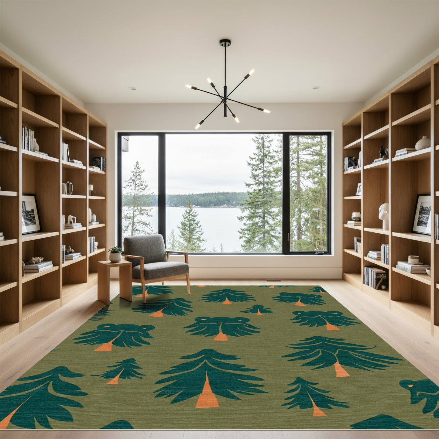 Forest Pine Tree Bear Abstract Rug