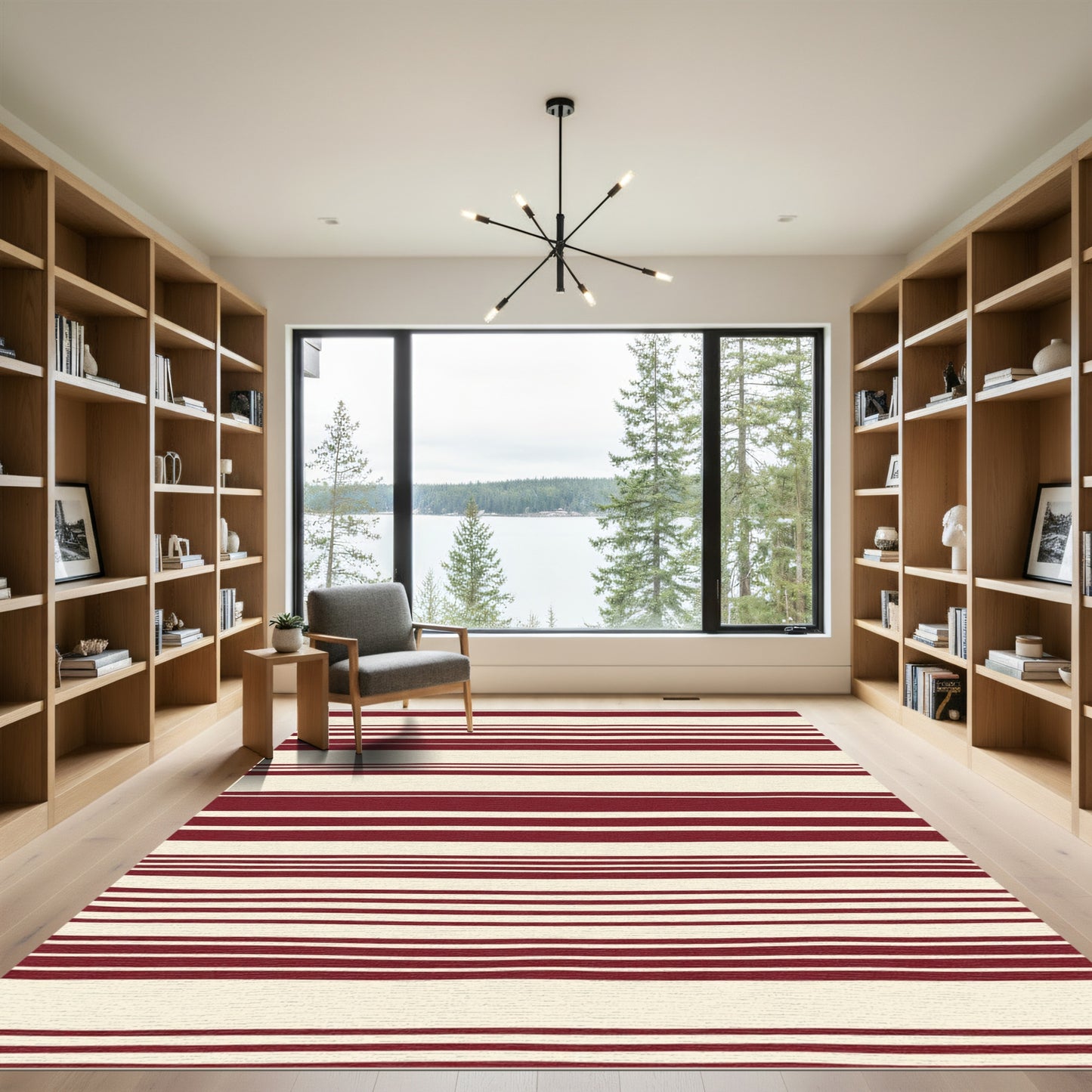 Deep Crimson Horizontal Stripe Rug