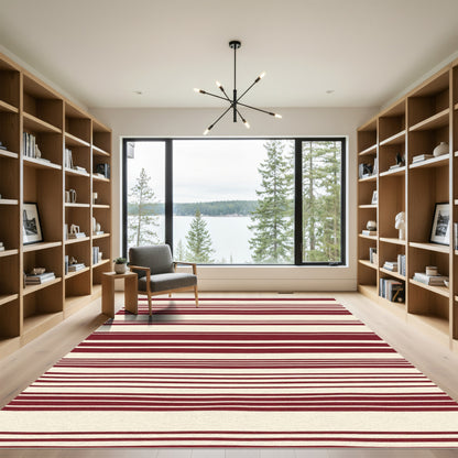 Deep Crimson Horizontal Stripe Rug