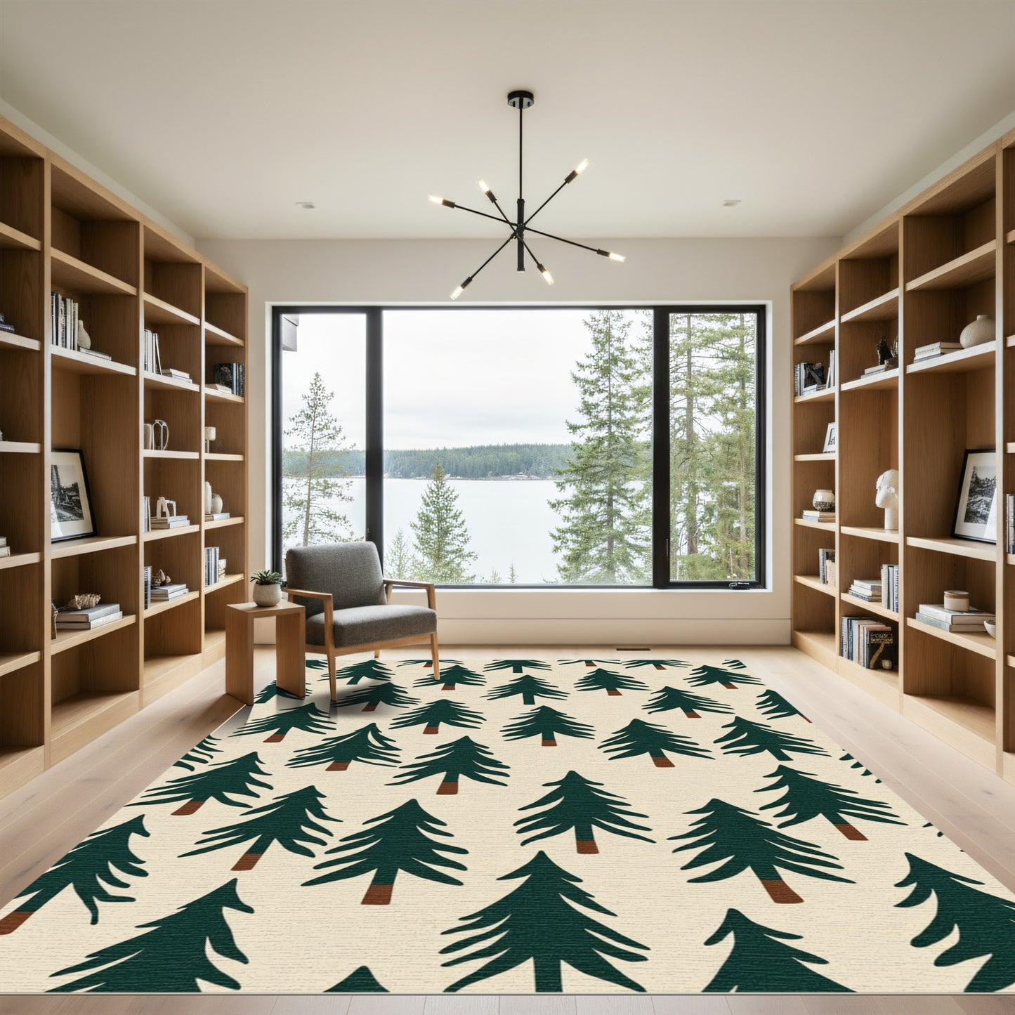 Deep Green Forest Trees Pattern Rug