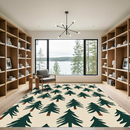 Deep Green Forest Trees Pattern Rug