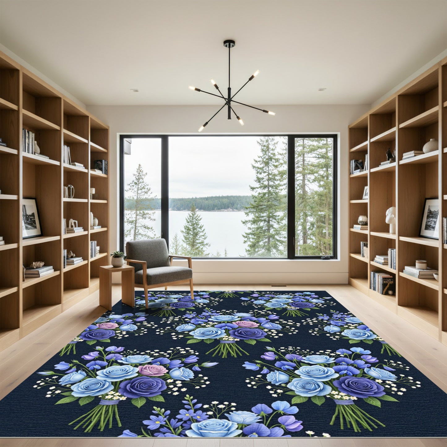 Blue Violet Rose Bouquet Medley Rug