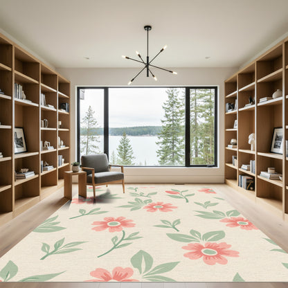 Coral Blossom Meadow Garden Rug