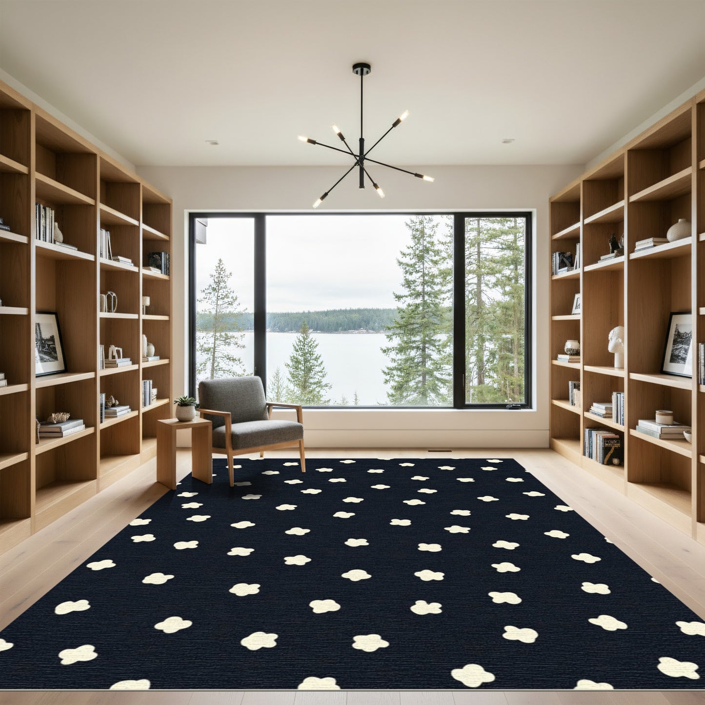 Cream Blossom Scatter Dark Navy Rug