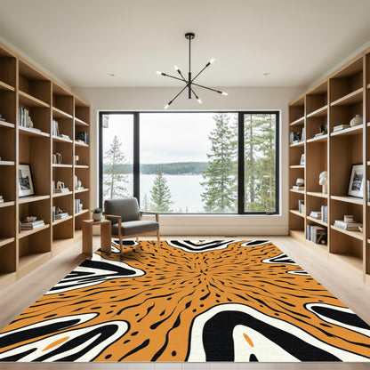 Orange Black Abstract Swirl Splash Rug