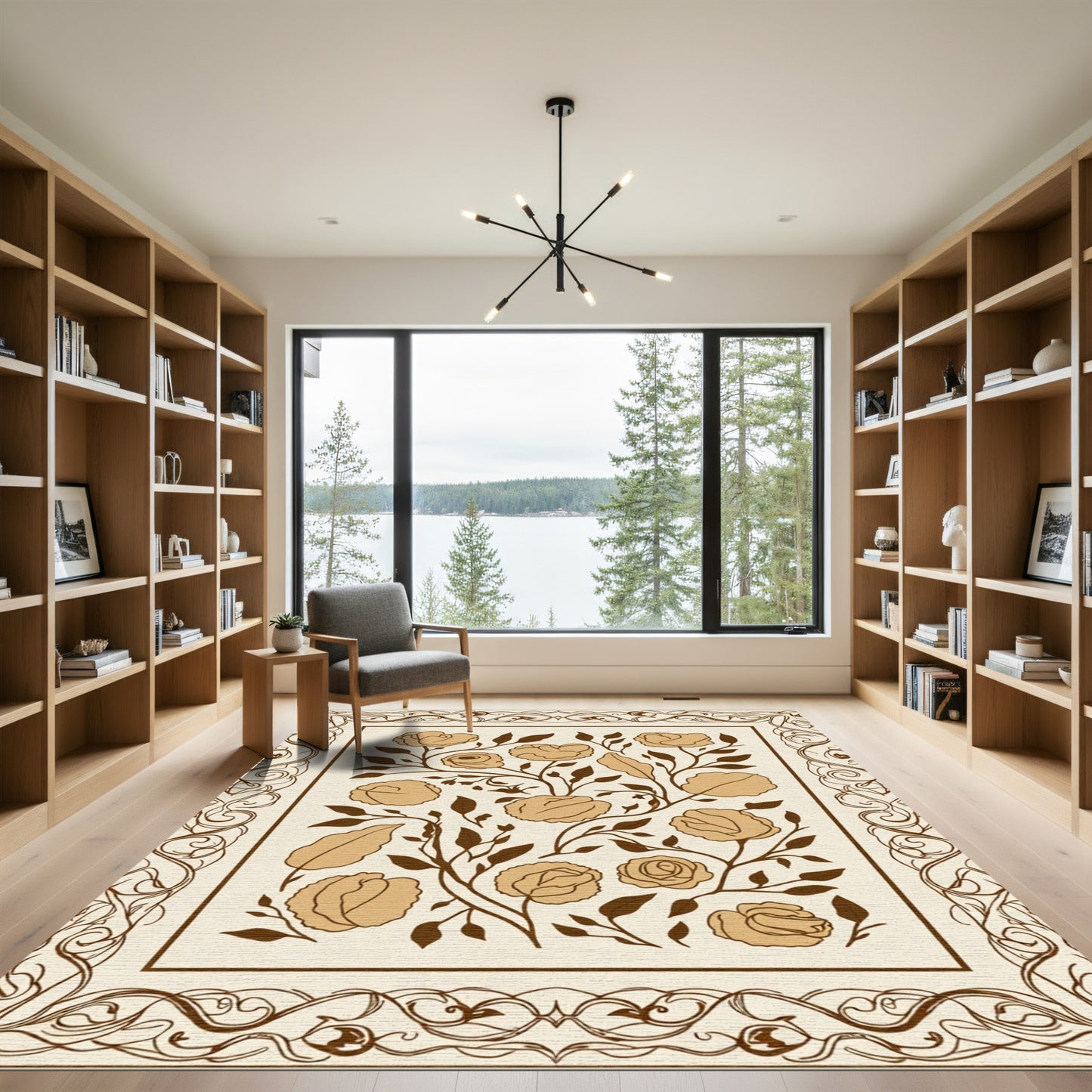 Cream Beige Floral Vine Garden Rug