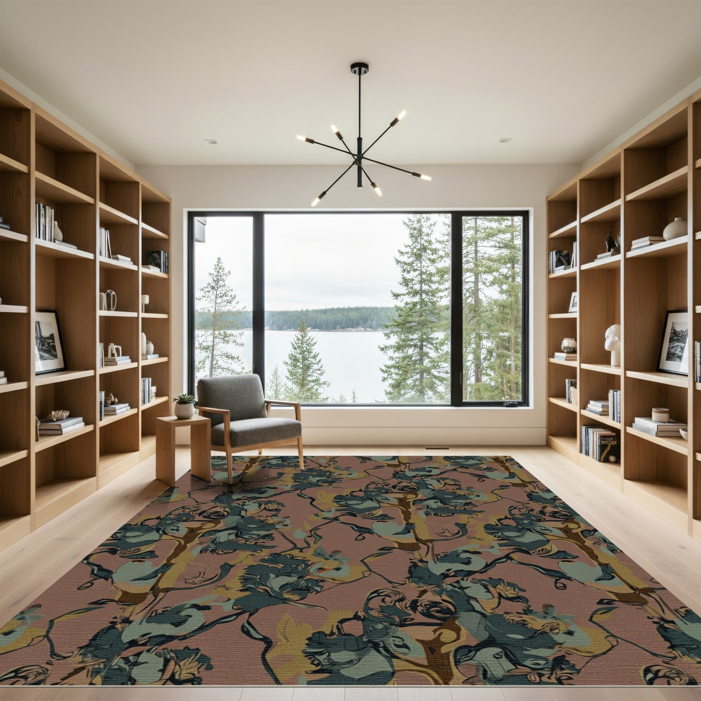 Earthy Tones Abstract Floral Swirl Rug